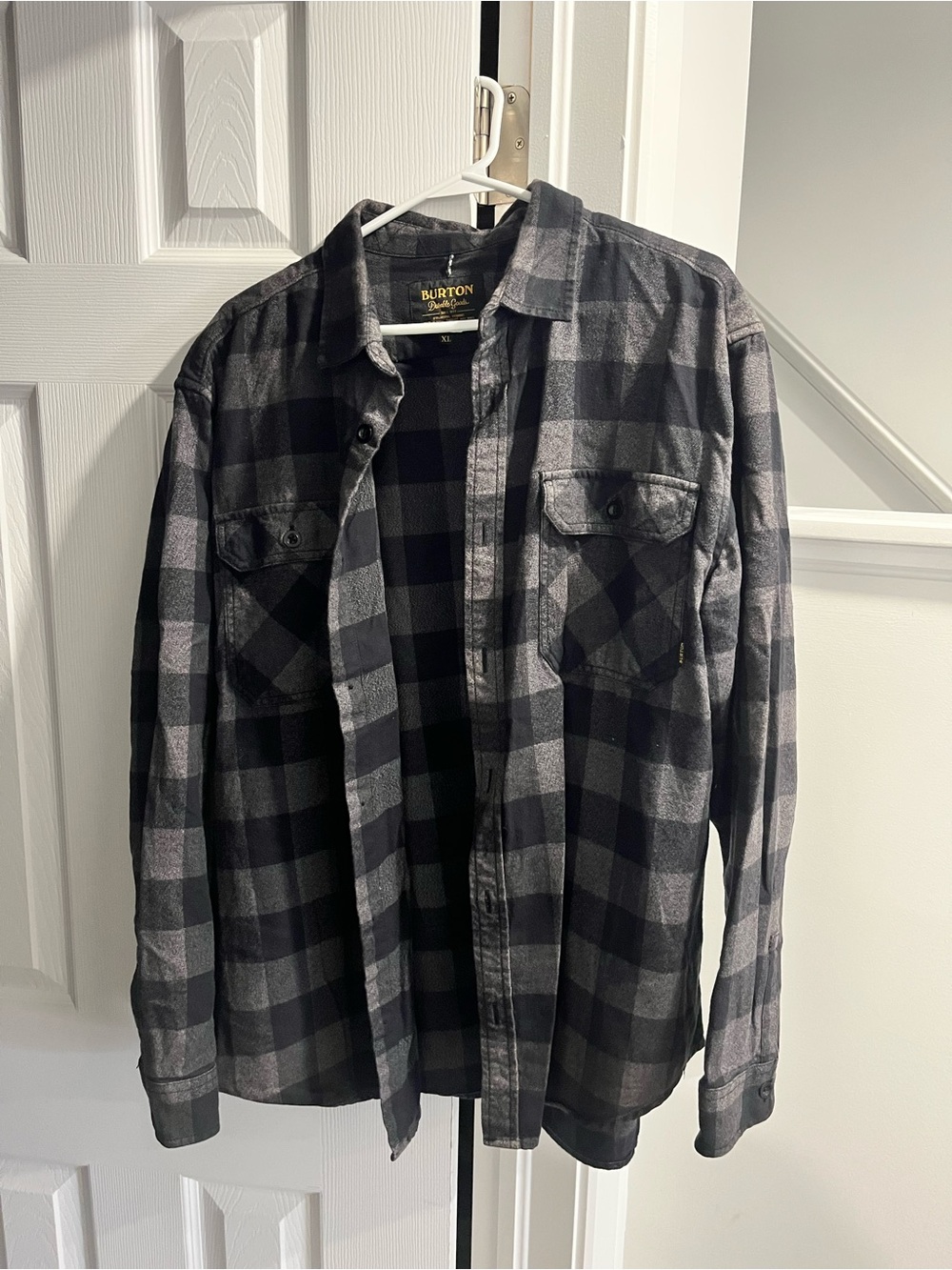 Burton Men's Black and Gray Plaid Flannel Button-Up Shirt